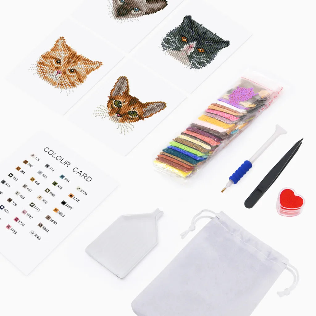 Katten Mini Diamond Painting set (4 stuks)